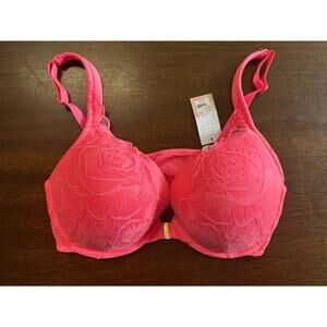 Cacique Boost Plunge Push Up Bra 40 DD Comfy Sexy Coquette Plus Size Pink Lace